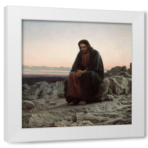 Christ in the Desert White Modern Wood Framed Art Print by Kramskoi, Ivan