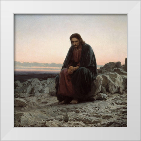 Christ in the Desert White Modern Wood Framed Art Print by Kramskoi, Ivan