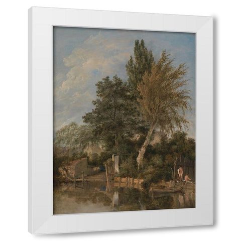Boys Bathing on theÂ River Wensum, Norwich White Modern Wood Framed Art Print by Crome, John