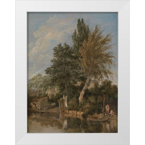 Boys Bathing on theÂ River Wensum, Norwich White Modern Wood Framed Art Print by Crome, John