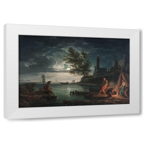 Four Times of the Day, Night White Modern Wood Framed Art Print by Vernet, Claude Joseph