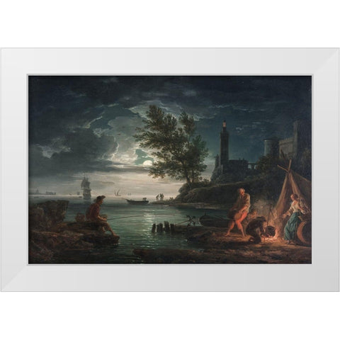 Four Times of the Day, Night White Modern Wood Framed Art Print by Vernet, Claude Joseph