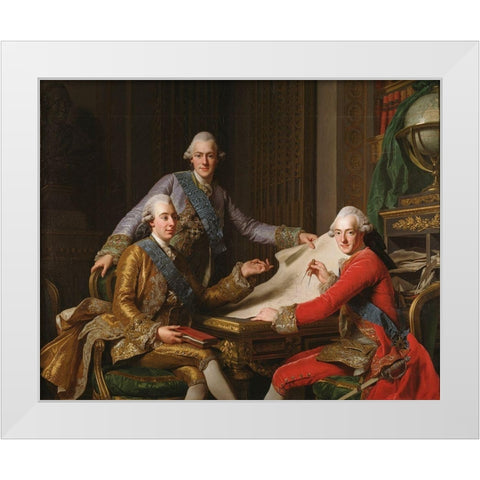 King Gustav III of Sweden and His Brothers White Modern Wood Framed Art Print by Roslin, Alexander