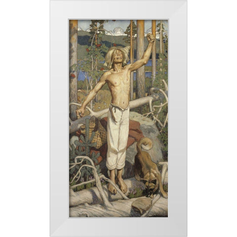 KullervoÂ Cursing White Modern Wood Framed Art Print by Gallen-Kallela, Akseli