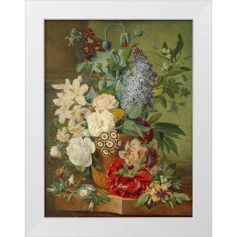 Flowers in a Terracotta Vase White Modern Wood Framed Art Print by Brandt, Albertus Jonas