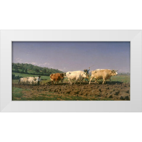 Ploughing in the Nivernais White Modern Wood Framed Art Print by Bonheur, Rosa