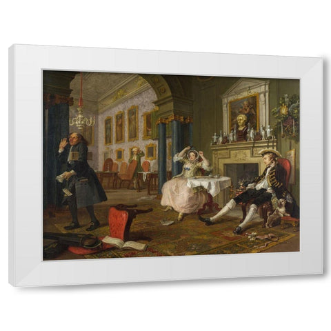Marriage A la Mode 2 The Tete a Tete White Modern Wood Framed Art Print by Hogarth, William
