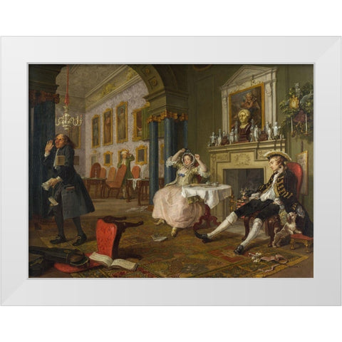 Marriage A la Mode 2 The Tete a Tete White Modern Wood Framed Art Print by Hogarth, William