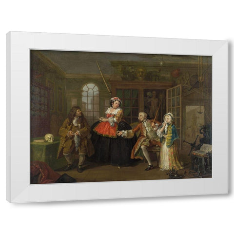 Marriage A la Mode 3 The Inspection White Modern Wood Framed Art Print by Hogarth, William