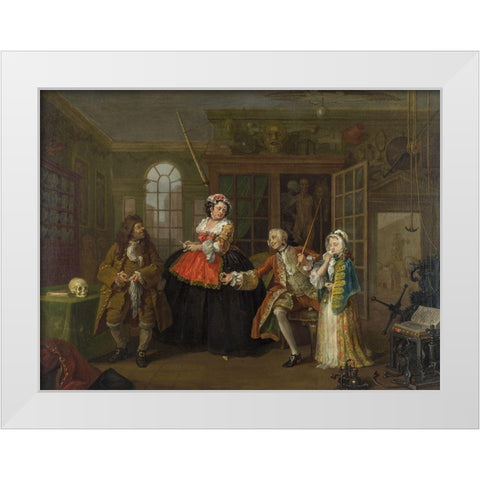 Marriage A la Mode 3 The Inspection White Modern Wood Framed Art Print by Hogarth, William