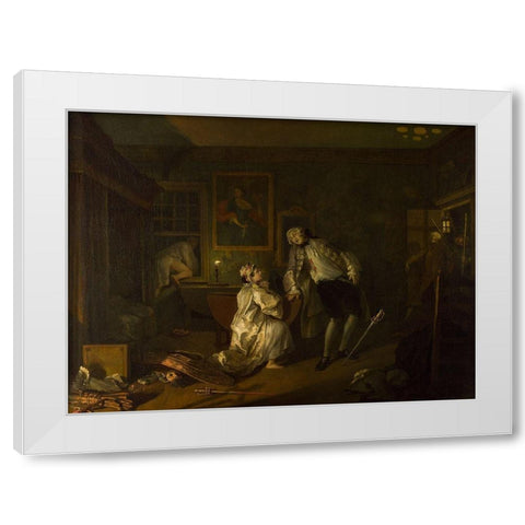 Marriage A la Mode 5 The Bagnio White Modern Wood Framed Art Print by Hogarth, William