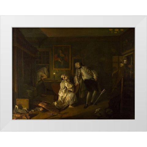 Marriage A la Mode 5 The Bagnio White Modern Wood Framed Art Print by Hogarth, William