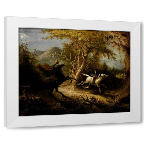 The Headless Horseman Pursuing Ichabod Crane White Modern Wood Framed Art Print by Quidor, John