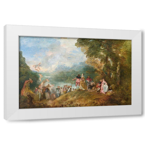 The Embarkation for Cythera White Modern Wood Framed Art Print by Watteau, Jean-Antoine