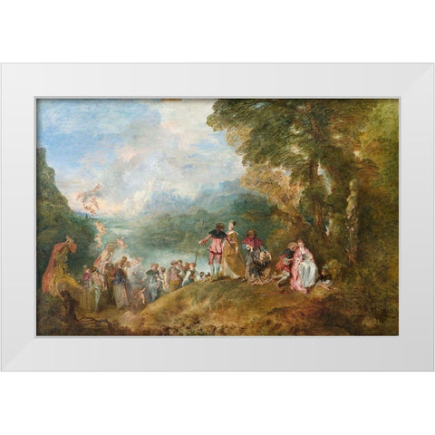 The Embarkation for Cythera White Modern Wood Framed Art Print by Watteau, Jean-Antoine