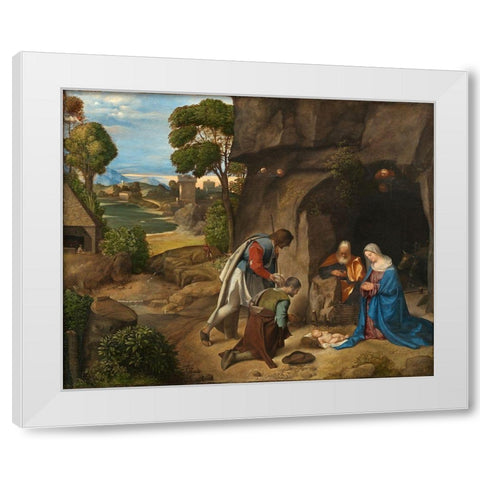 Adoration of the Shepherds White Modern Wood Framed Art Print by Giorgione