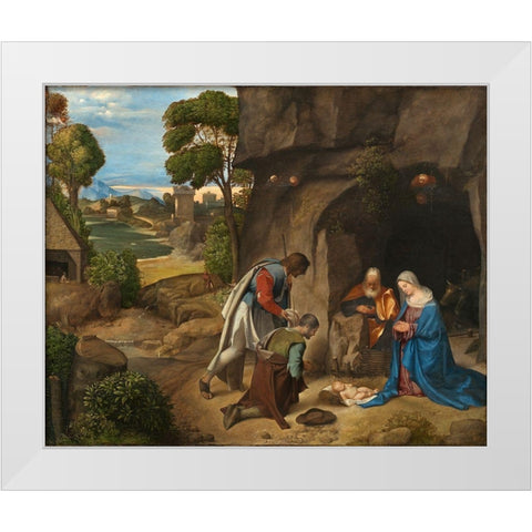 Adoration of the Shepherds White Modern Wood Framed Art Print by Giorgione