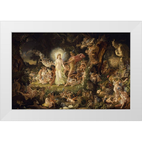 The Quarrel of Oberon and Titania White Modern Wood Framed Art Print by Paton, Joseph Noel