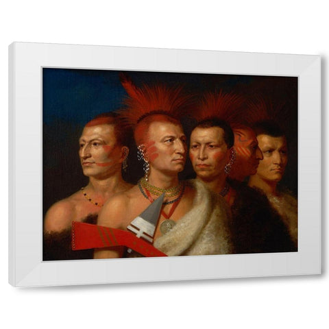 Young Omahaw, War Eagle, Little Missouri, and Pawnees, White Modern Wood Framed Art Print by King, Charles Bird