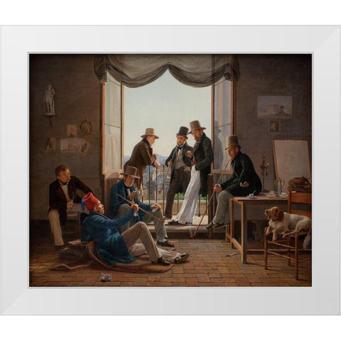 A Group of Danish Artists in Rome White Modern Wood Framed Art Print by Hansen, Constantin