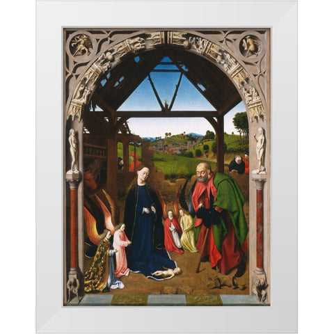 Nativity White Modern Wood Framed Art Print by Christus, Petrus