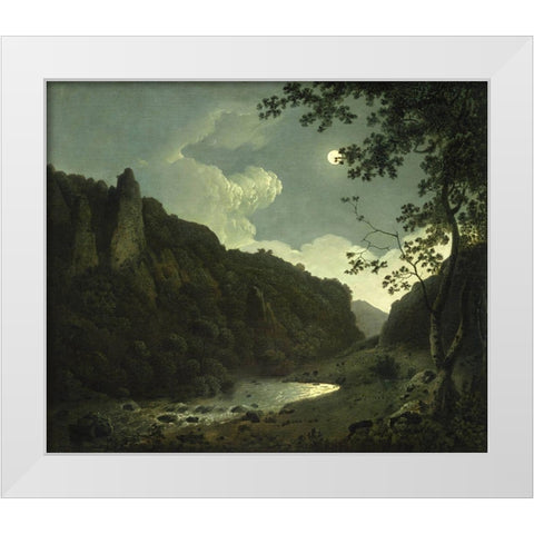 Dovedale by Moonlight White Modern Wood Framed Art Print by Wright, Joseph
