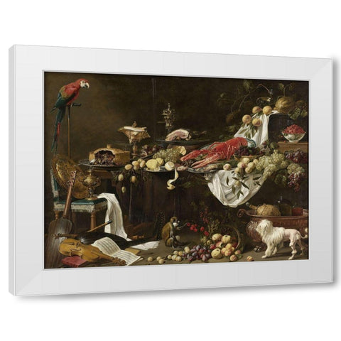 Banquet Still Life White Modern Wood Framed Art Print by van Utrecht, Adriaen