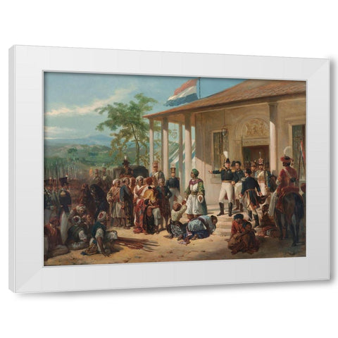 The Submission of Prince Dipo Negoro to General De Kock White Modern Wood Framed Art Print by Pieneman, Nicolaas