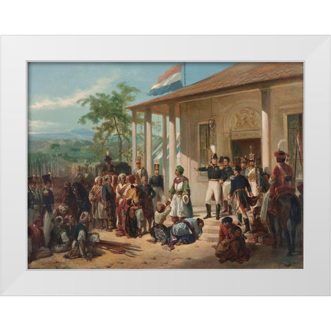 The Submission of Prince Dipo Negoro to General De Kock White Modern Wood Framed Art Print by Pieneman, Nicolaas