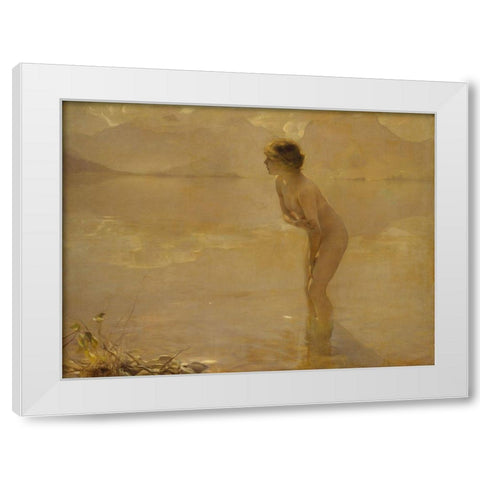 September Morn White Modern Wood Framed Art Print by Chabas, Paul Emile
