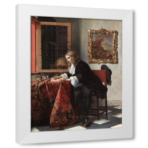 Man Writing a Letter White Modern Wood Framed Art Print by Metsu, Gabriel