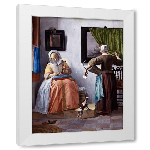 Woman Reading a Letter White Modern Wood Framed Art Print by Metsu, Gabriel