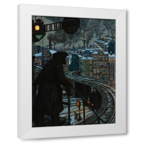 City of Workers White Modern Wood Framed Art Print by Baluschek, Hans
