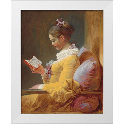 A Young Girl Reading White Modern Wood Framed Art Print by Fragonard, Jean-Honore