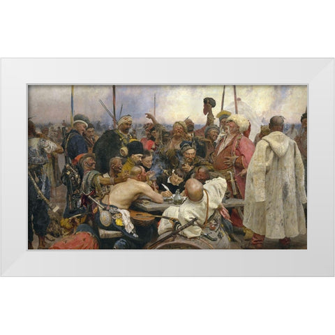 Reply of the Zaporozhian Cossacks White Modern Wood Framed Art Print by Repin, Ilya