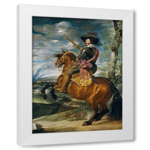 Equestrian Portrait of the Count-Duke of Olivares White Modern Wood Framed Art Print by Valazquez, Diego
