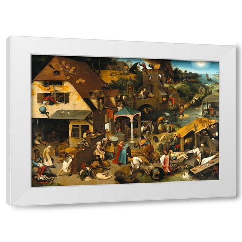Netherlandish Proverbs White Modern Wood Framed Art Print by Bruegel the Elder, Pieter