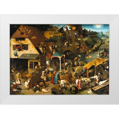 Netherlandish Proverbs White Modern Wood Framed Art Print by Bruegel the Elder, Pieter