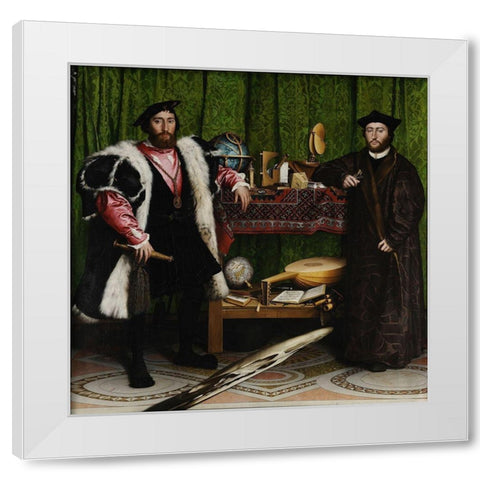 The Ambassadors White Modern Wood Framed Art Print by Holbein the Younger, Hans