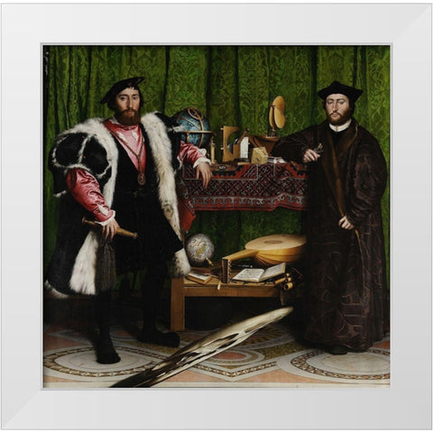 The Ambassadors White Modern Wood Framed Art Print by Holbein the Younger, Hans
