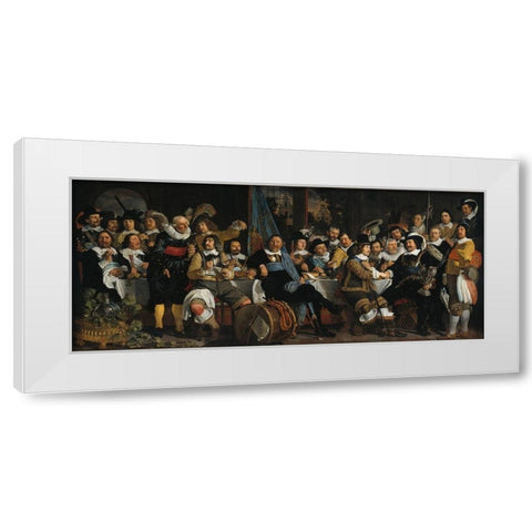 Banquet of the Amsterdam Civic Guard in Celebration of the Peace of MunsterÂ  White Modern Wood Framed Art Print by van der Helst, Bartholomeus