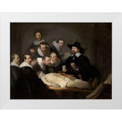 The Anatomy Lesson of Dr. Nicolaes Tulp White Modern Wood Framed Art Print by Rembrandt