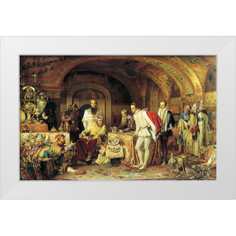 Ivan the Terrible Showing His Treasury to Jerome Horsey White Modern Wood Framed Art Print by Litovchenko, Alexander