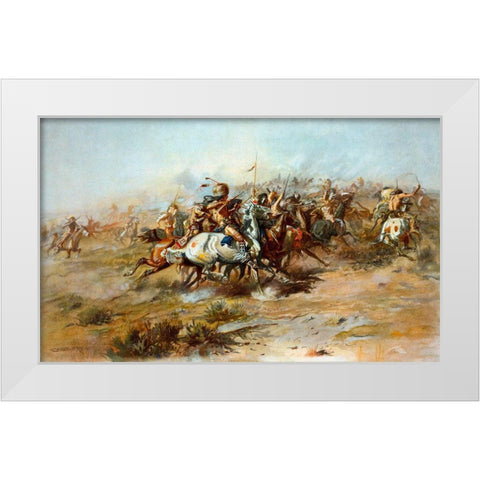 The Custer Fight White Modern Wood Framed Art Print by Russell, Charles Marion