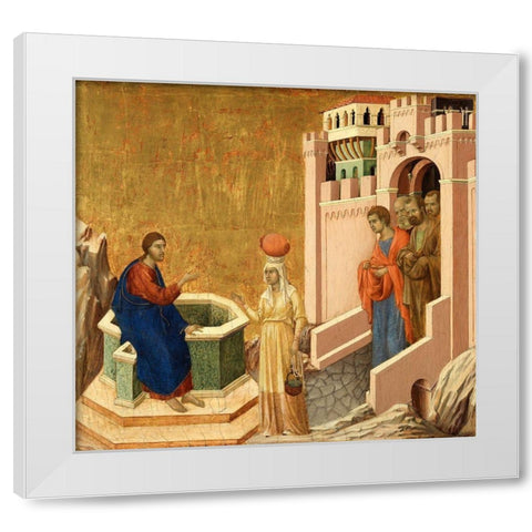 Christ and the Samaritan Woman White Modern Wood Framed Art Print by di Buoninsegna, Duccio