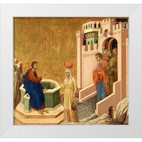 Christ and the Samaritan Woman White Modern Wood Framed Art Print by di Buoninsegna, Duccio
