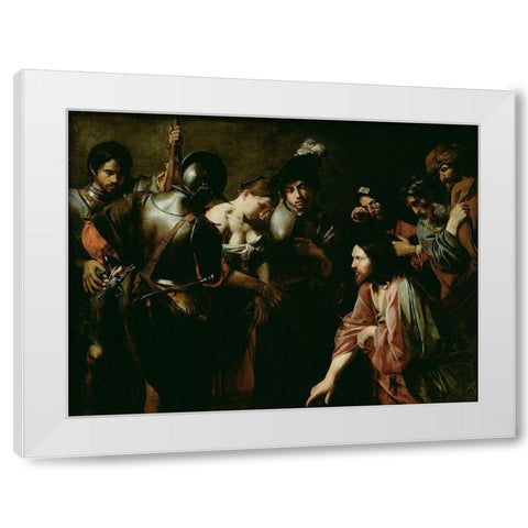 Christ and the Adulteress White Modern Wood Framed Art Print by de Boulogne, Valentin
