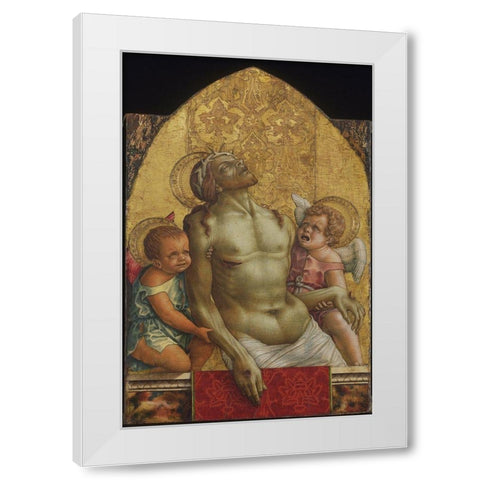 Dead Christ Supported by Two Angels White Modern Wood Framed Art Print by Crivelli, Carlo