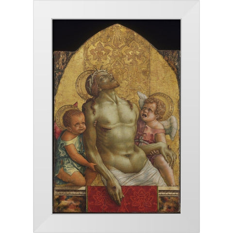 Dead Christ Supported by Two Angels White Modern Wood Framed Art Print by Crivelli, Carlo