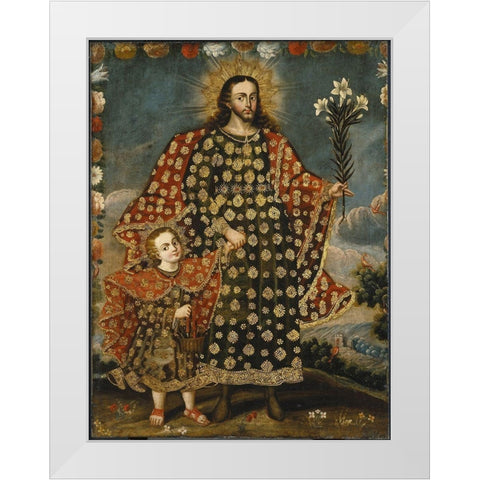 Saint Joseph and the Christ Child White Modern Wood Framed Art Print by Cusco School